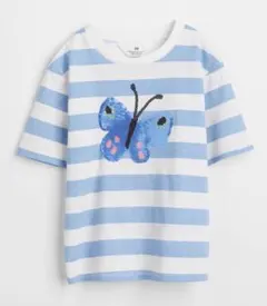 新品未使用＊蝶々リバーシブルスパンコールTシャツ135~140cmボーダー柄