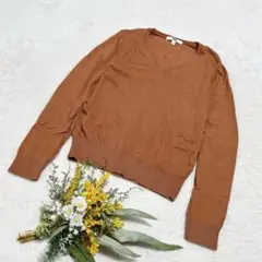 【ユニクロ】UNIQLO コットンカシミヤVネックセーター ブラウン S ●