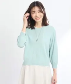 Reflect（リフレクト）【洗える】フロントデザインVネックニット　グリーン