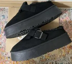 【美品】ブラック ムートン ブーツ　厚底　24〜24.5センチ