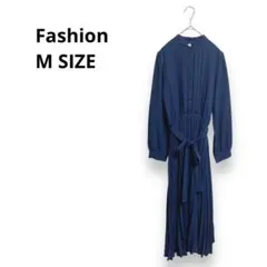 ファッション　ロングワンピース　プリーツスカート ネイビー　カジュアル　シンプル