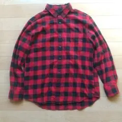 UNIQLO メンズ フランネルチェックシャツ 長袖 レッド XL 赤黒