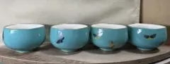 香蘭社　湯のみ　4客セット　蝶　緑　湯呑み　湯飲み