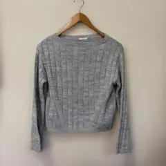 グレー リブ編み 長袖セーター クロップド GU