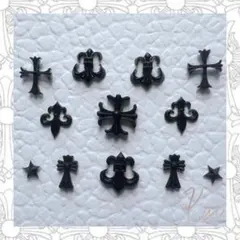 【ハンドメイド品】ブラック クロム ネイルパーツ 12個セット