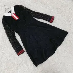 『13』 (M) 白襟レースワンピース 長袖 配色カラー 高級感 レトロガーリー