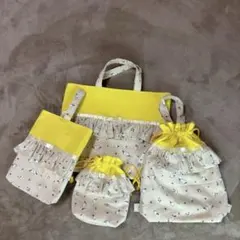 【ハンドメイド】シマエナガ柄 入園入学4点セットレッスンバッグ・巾着・上履き袋