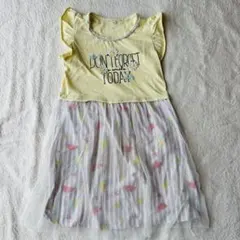 【難あり）120 フリル袖　ノースリーブワンピース　ワンピ　安い　レース　黄色