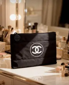 CHANEL ノベルティ ブラック ナイロンポーチ　クラッチバッグ
