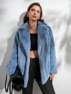 【未使用】ボアコート　ブルー　ふわふわ　テディコート