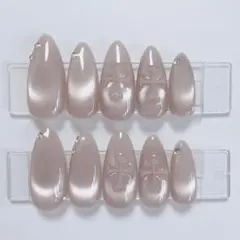 【現品】ネイルチップ 韓国風 マグネット シンプル　クロムパーツ　ピンク　大人