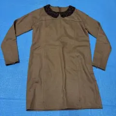 OLIVE DES OLIVE ブラウン レオパード襟 ひざ丈ワンピース