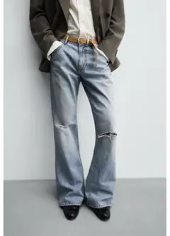 ZARA ダメージ加工フレアフィットデニムパンツ ライトブルー 完売品