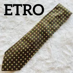 極美品 ETRO エトロ 小紋柄 総柄 スクエア柄 ネクタイ グリーン