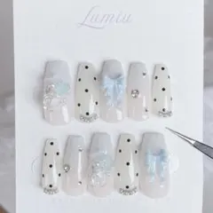 【オーダー可】ワンホンスナ系　ガーリー　韓国　オタク　量産型　リボンネイルチップ