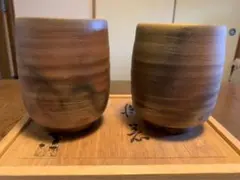 本物初代作品】種子島焼 河内窯 初代 瀬口義盛作 夫婦湯呑 2客セット
