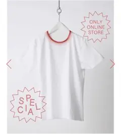 襟元マルチカラーライン 半袖Tシャツ ホワイトのサムネイル