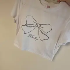 SHEIN ホワイト リボンプリント Tシャツ