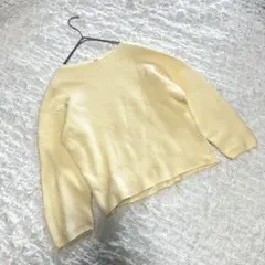 【ユニクロ】（M）コットンリブ編みボートネックニット 黄色 春ニット