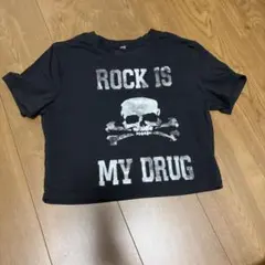 スカルプリント 半袖ショート丈Tシャツ ブラック