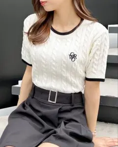 INGNI　配色胸刺しゅうケーブル半袖ニット