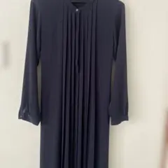 ユニクロ プリーツワンピース 長袖 ベルト・裏地付き ネイビー M