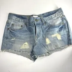 EMS エムズ ダメージデニム ショートパンツ デニムパンツ ライトブルー M