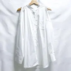 トップス 白 ロングシャツ 長袖シャツ 胸ポケット付き 肩出し