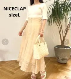 美品　ナイスクラップ シアーチェックスカート ベージュ L