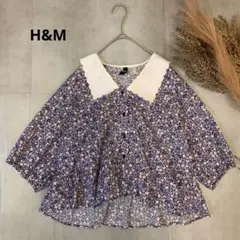 H&M／ブラウス／花柄／7分袖／オフィス／紫系／Sサイズ／a1211㉑