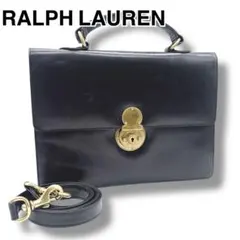 良品 ラルフローレン ブラックレザー ビジネスバッグ 2WAYハンド ショルダー