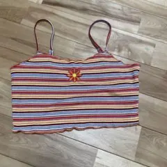 SHEIN 花柄刺繍 マルチボーダー キャミソール Mサイズのサムネイル