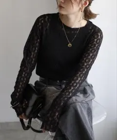 ボンジュールサガン メローレースクルーネックプルオーバー 透け感 繊細 レース