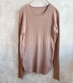 リブ編み ブラウン 長袖ニット Ssize