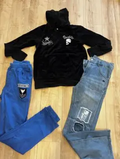 フード付きパーカーとデニムパンツセット　3点セット　150 ラッドカスタム