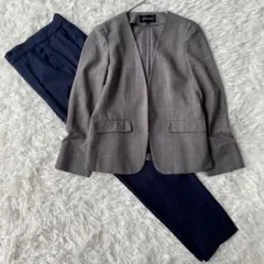 ナチュラルビューティーベーシック　チェック柄ノーカラースーツ　セットアップ　S