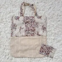 ハンドメイド　花柄トートバッグ　ティッシュケース　2点セット