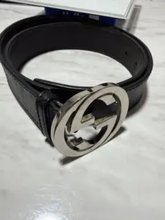 GUCCI ベルト 黒 インターロッキング　シルバー金具 ダブルG