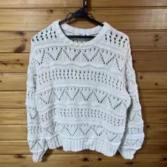 チチカカ アイボリー 透かし編み 長袖ニット F