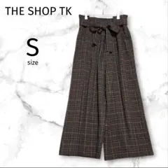 【ザショップティーケー】ワイドパンツ リボン チェック ブラウン S