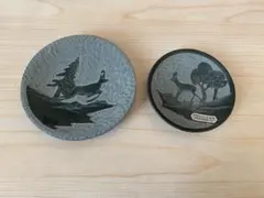 昭和レトロ　鹿の手彫りの石製（またはスレート・石板）の小皿・飾り皿骨董品レア物のサムネイル