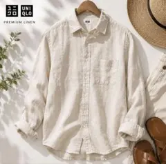 UNIQLO リネンシャツ 長袖 ベージュ Sサイズのサムネイル