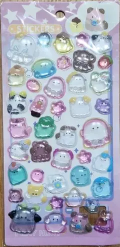 オバケ ネコ ウサギ ボンボンドロップシール カラフルキャラクター透明シール ③