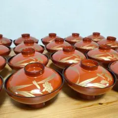 23時までセール！【新品未使用】朱塗 汁椀 蓋付き 10客 金彩 鳳凰文様