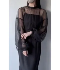 最終値下げ　シースルー袖マーメイドドレス ブラック