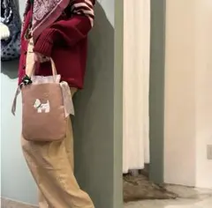 demodee アップリケサテントートバッグ Sサイズ キャメル ドッグ