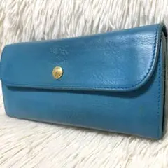 【希少色✨】イルビゾンテ 長財布 フラップ 金ボタン 大容量 ターコイズブルー