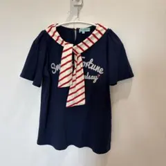 Lindsay M ネイビーTシャツ ストライプ襟