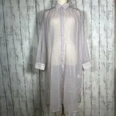 【GU】シアーシャツワンピース【M】薄紫 両側スリット 透け感 長袖 着痩せ効果