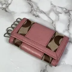 COACH コーチ　6連キーケース　シグネチャー柄　ピンク茶